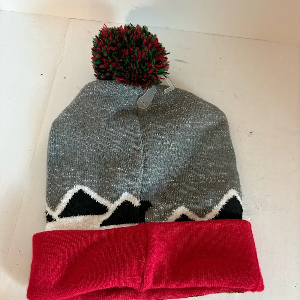 Holiday Beanie with Pom Pom - Gray and Red - Picture 5 of 5